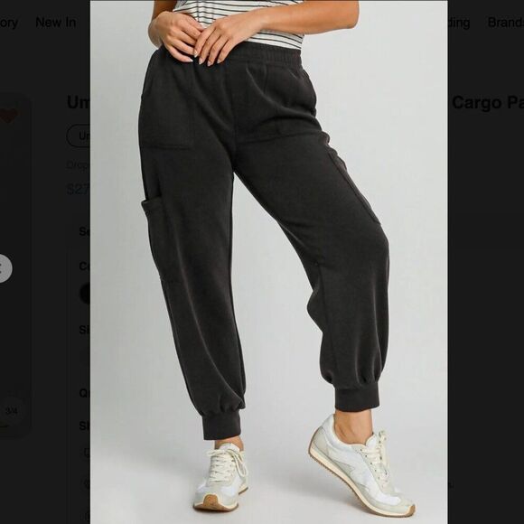 NWT Umgee Full Size Mineral Washed Elastic Waist Cargo Pants black - med - Picture 3 of 9